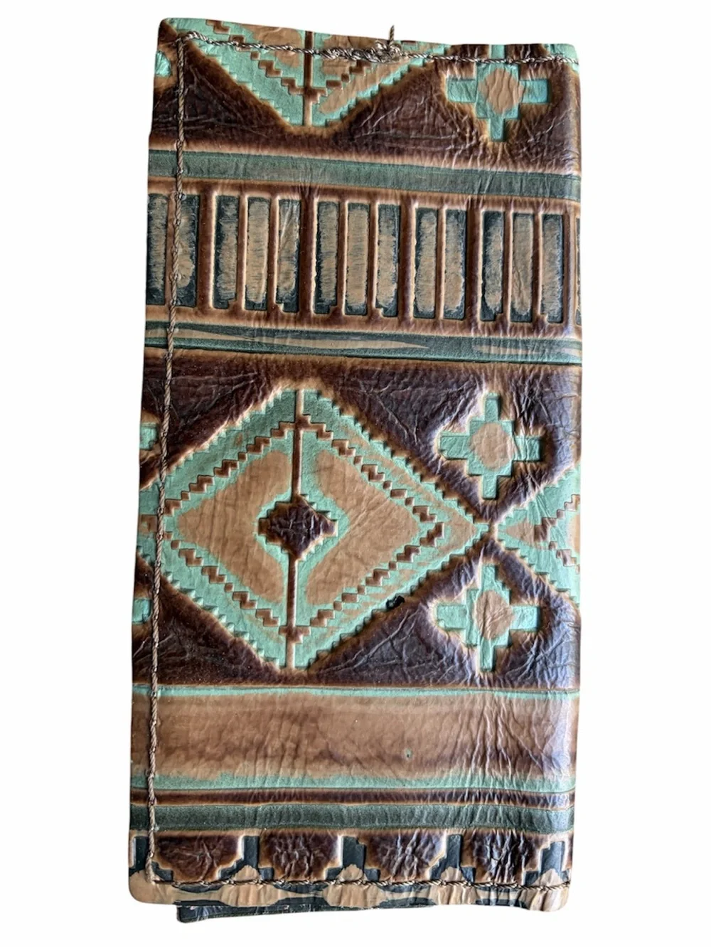 Farmericana Southwestern Pattern Leather Wallet - Brown & Turquoise - Picture 2 of 4